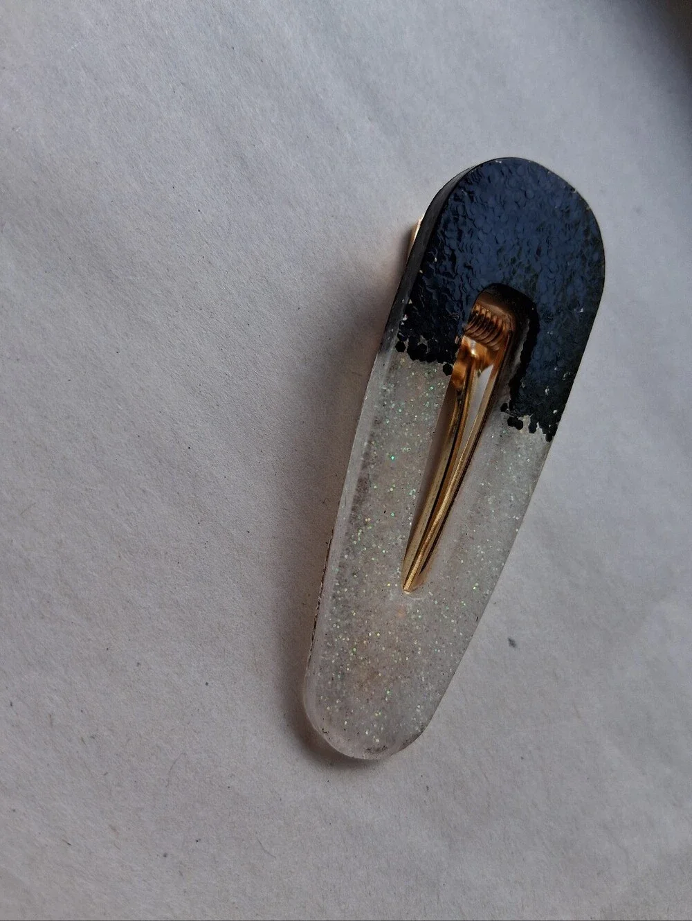 5/$25 Hand Crafted Black and White Glitter Resin Hair Clip